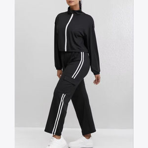 Custom Zipper Crop Hoodies and <b>Joggers</b> <b>Women</b> Solid Long Sleeve Oversize <b>Women's</b> Tracksuit - Product Image 4