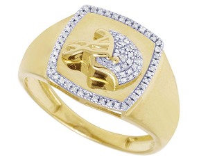 Anillo de Diamante Cultivado en Laboratorio con Corte Redondo, Engaste de Puntas, Chapado en Rodio, Estilo Hip Hop, Oro Amarillo de 10k para Hombre - Product Image 3