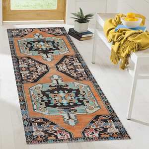 Orange Kilim Pattern <b>Rug</b>, Printed <b>Rug</b> with Navajo, Aztec, Oriental Designs,Luxury <b>Velvet</b> <b>Rug</b> - Product Image 3