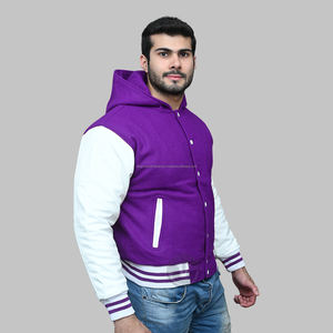 Wholesale Hip Hop Blank Varsity <b>Jacket</b> Custom Blue Wool Body and <b>White</b> Leather Sleeve Baseball Letterman <b>Jackets</b> - Product Image 5