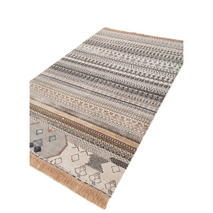 Tapis Manchaha en laine et soie de bambou noués à la main, couleur ivoire, épaisseur 10 mm, motif géométrique abstrait, rectangulaire, modèle pour couloir - Les-2563 pour la maison - Product Image 2