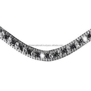 100% Banda de cuero genuino para cejas de caballo Cuero de grano negro con cadena de cristal blanco y negro de 5 filas - Product Image 4