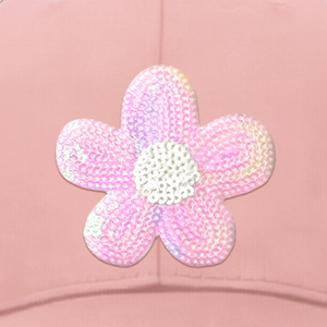 หมวกแก๊ปเบสบอลสีชมพูผ้าก้างปลาแนวสปอร์ตปักเลื่อมลายดอกไม้แผ่นปะติดน่ารักสไตล์ฮิปฮอป - Product Image 2