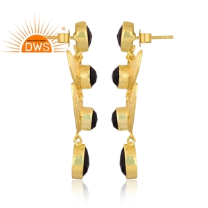 Sterling Silver 18K Gold Plated Natural <b>Black</b> Onyx Gemstone <b>Dangle</b> <b>Earring</b> Demi Fine Jewelry Manufacturer - Product Image 3