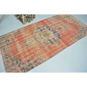 Turkish Rug, Area 3.8x7.8 ft Vintage Rug, <b>Red</b> Blue Patchwork <b>Wool</b> Rug - Product Image 2