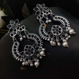 <b>Silver</b> Replicaa Earring Sliver Stone Work Dangler Earring Earrings With Girls Wear Casual Party Wear and Gifted - Product Image 2