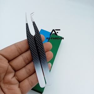 Logotipo personalizado, pinzas de extensión de pestañas de aislamiento de 90 grados, puntiagudas, negro, blanco, Ombre, agarre de diamante, pestañas de volumen de acero inoxidable - Product Image 1