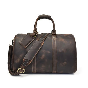 Sac de sport en cuir véritable de haute qualité pour hommes compartiment à chaussures Logo imprimé personnalisé quantité minimale de commande bas échantillon gratuit bon marché à la mode - Product Image 1