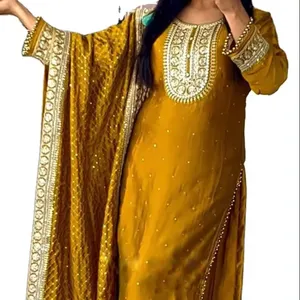 Vestido indiano estilo muçulmano pesado Shalwar Kameez para festas e festas, moda ocidental indiana