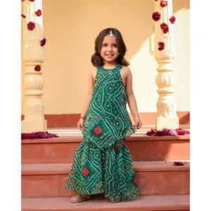Conjunto Sharara Verde con Bordado para Niños, Ropa Étnica para Festivales, Estilo Pakistaní, Salwar Kameez de Bollywood, Hecho de Georgette - Product Image 5