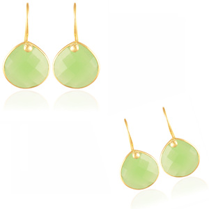 Charm coussin en calcédoine verte Pendentif en pierre précieuse à facettes minuscule en lunette plaquée or pour breloques de boucles d'oreilles faites à la main et fabrication de bijoux - Product Image 3