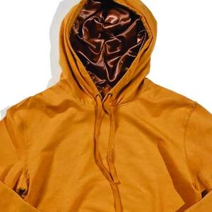 Jersey de algodón de gran tamaño con Capucha con forro de satén para mujer Ropa de invierno con hombros caídos con color sólido personalizado y logotipo frontal - Product Image 5