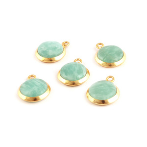 Amazonite naturelle ronde lisse polie de 12mm, connecteur plaqué or, réglage de lunette épaisse, simple bail, connecteur de breloques pendentif diy - Product Image 2