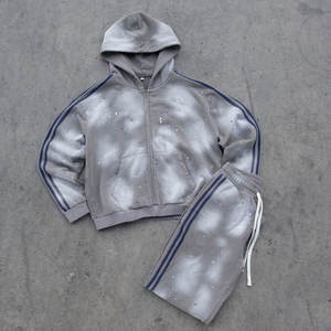 Ensemble de sweat-shirts unisexes en molleton délavé à l'acide respirant Polyester/Coton Enfants Unisexe Survêtement Streetwear Coupe courte surdimensionnée Hiver - Product Image 6