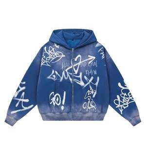 100% algodón nuevos hombres impresión personalizada de gran tamaño en blanco liso de alta calidad cremallera Vintage ácido lavado Sudadera con capucha - Product Image 3