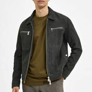 100% Genuine Leather <b>Suede</b> Moto <b>Jacket</b> Turn Down Collar Zipper Closure Solid Color Autumn Regular Fit Biker Style Leather <b>Jacket</b> - Product Image 1