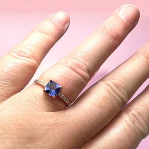 Anillo de boda/Compromiso de piedras preciosas finas de Plata de Ley 925 de estilo clásico, anillo de diamante de corte facetado con cojín de tanzanita Natural - Product Image 5