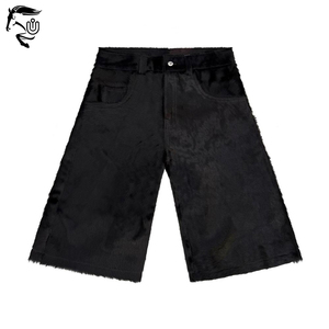 2025 Custom Flared CowHair Leather <b>Shorts</b> Black | Mid Waist Solid Quick Dry Breathable Unisex High Street Style Private Premium - Product Image 1