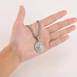 Hip-hop Style Travel <b>Navigation</b> <b>Compass</b> Coin Charm Pendant Necklace Stainless Steel Jewellery Accessories Men - Product Image 3