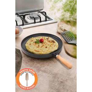Single-Sided 36 cm Black Casting Pancake/Flatbread <b>Pan</b> with Removable Handle and Included Spatula - Product Image 5