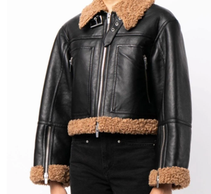 Veste d'hiver en fausse fourrure pour femmes Veste de moto chaude personnalisée en peau de mouton à grand revers - Product Image 4