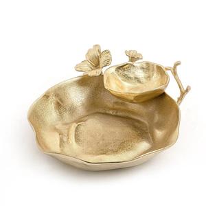 Support en fer à trois compartiments avec petit bol en bois pour servir des fruits secs et des noix parfait pour la décoration de table de maison moderne - Product Image 3