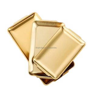 Bandeja de servicio de comida de mesa de metal de nuevo diseño en bandejas de servicio de bebidas de comida de hogar y restaurante con acabado dorado - Product Image 6