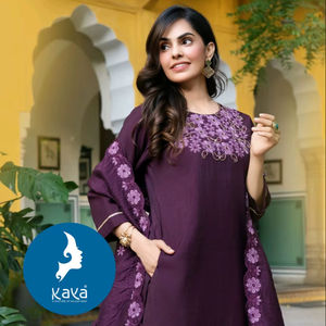 Tenue quotidienne confortable pour femmes couleur unie soie Kurti Dupatta ensemble droit a-ligne décontracté longueur de culture extensible réversible - Product Image 1