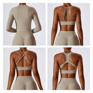 Conjunto Deportivo para Mujer, Sujetador Deportivo, Ropa de Gimnasio, Yoga, Fitness, Diseño Cruzado en la Espalda, Soporte, Color Sólido, Reciclable, 5 Piezas - Product Image 5