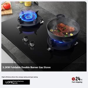 Table de cuisson à gaz encastrable double brûleur, flamme puissante, surface en verre, classe d'efficacité énergétique, gaz naturel domestique disponible - Product Image 6
