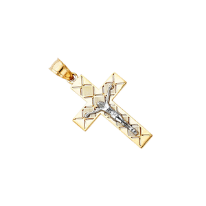 14k Two Tone Plated Crucifix Cross <b>Pendant</b> Waterproof Non-Tarnish Gold Silver Trending Diamond <b>Fashion</b> <b>Pendants</b> <b>Charms</b> - Product Image 3
