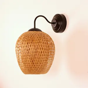 Lámpara de iluminación de pared ordic, candelabro de bambú tejido para decoración de dormitorio y sala de estar