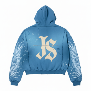 Sudadera con capucha y cremallera para mujer con estilo, tejido de lana de algodón, sensación de peso pesado, azul cielo, lavado, estilo desgastado, sudaderas básicas con logotipo personalizado - Product Image 2