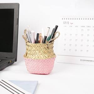 Good price eco friendly straw pen holder organizer for desk accessories seagrass <b>pencil</b> container - Product Image 5
