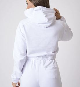 OEM High Quality <b>Lady</b> Pullover Hoodie with Stand Collar Long <b>Sleeve</b> Crop <b>Top</b> Autumn <b>Knitted</b> Fabric Front Logo Design for Women - Product Image 3