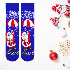 Chaussette de Noël bleue imprimée Joyeux Noël pour usage quotidien - Product Image 1
