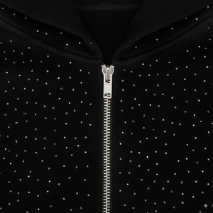 Sweat à capuche oversize de haute qualité avec logo brodé entièrement en strass, style streetwear Y2k, marque personnalisée, 450 g/m², strass diamant - Product Image 3