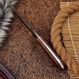 Couteau de chasse OEM damas fait main lame pleine soie manche en bois Pakka acier 1095 15N20 haute durabilité Logo personnalisé disponible EDC - Product Image 3