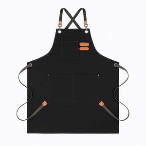 Tablier de travail en cuir professionnel avec poches en toile, fermeture à pression et manches courtes pour la cuisine et la restauration - Product Image 3
