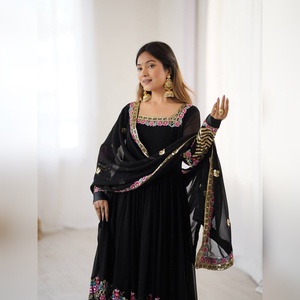 Elegant Embroidered Sequence Designer Anarkali <b>Three</b> Piece Set Heavy Georgette Luxury Gown Wedding Sponsor - Product Image 1