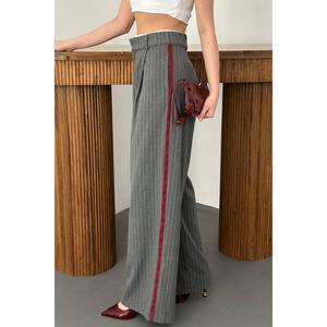 Grey <b>Trousers</b> with Side <b>Stripe</b> Trim - Gray - Product Image 4