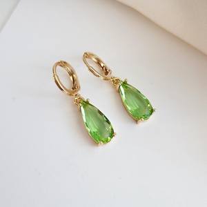 <b>Green</b> Peridot Teardrop Charm Huggie Hoop 925 Silver Gold Plated <b>Earrings</b> Vintage Style <b>Earrings</b> Gift for Her Peridot <b>Earrings</b> - Product Image 3