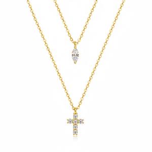 3x6mm Baguette Brilliant Cut 2mm Moissanite <b>Cross</b> Pendant Claw Setting Link Chain 925 Silver <b>Necklace</b> for Women New Arrivals - Product Image 1