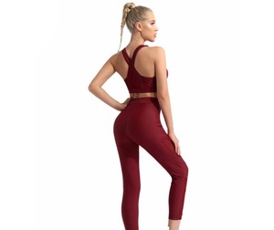 Best Selling Women's <b>Plus</b> <b>Size</b> Yoga Set Drawstring Front Solid Pattern Seamless Breathable Spandex/Polyester Quick Dry Set - Product Image 2