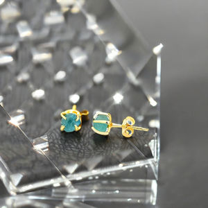 5-7mm Genuine Apatite Gemstone <b>Stud</b> Earrings Handmade 925 <b>Sterling</b> <b>Silver</b> Classic Artisan Jewelry March Birthstone Gifts - Product Image 2