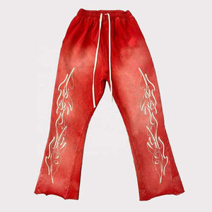 2025 pas cher prix personnalisé hommes pantalon évasé 100% coton éponge ourlet brut bord coupé soleil délavé à l'acide Flare cordon homme pantalon - Product Image 6