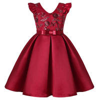 Haute qualité nouveau bambin fille été Satin robe Flutter manches a-ligne Flooral haute couture robe pour enfants fêtes