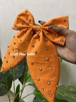 Grosir busur rambut bordir manik-manik katun desain kustom untuk anak perempuan gaya Sporty dengan busur batu manik-manik buatan tangan