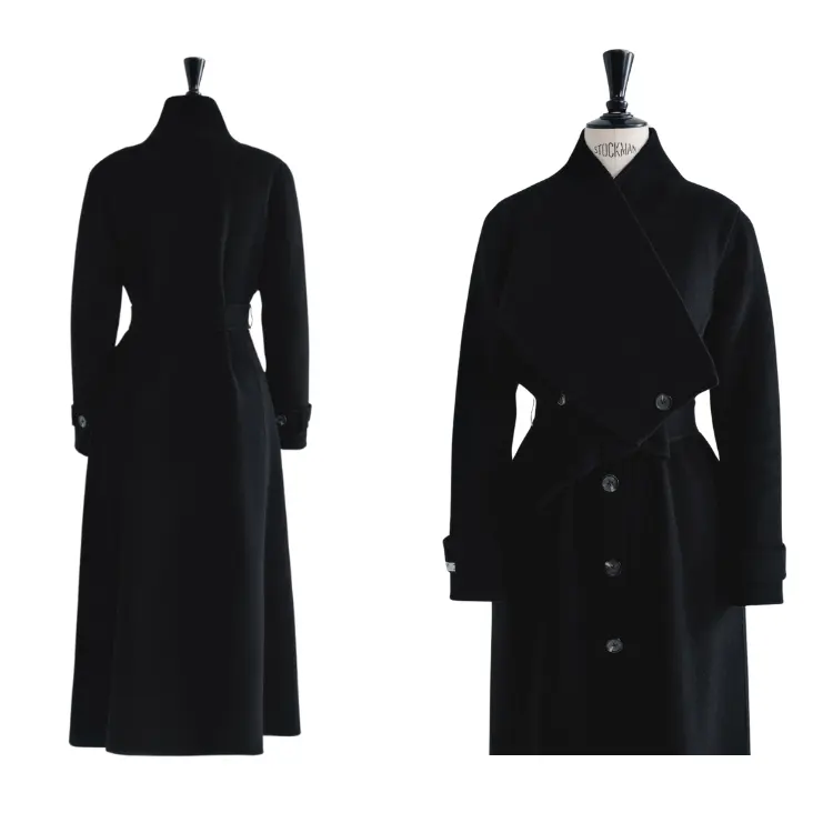 New Design Anita Cashmere Cape Coat Black Color Long Coat For Women 20% Cashmere 80% Wool Wrapping Paper Professional Factory