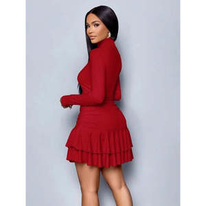Robe courte à col roulé et manches longues pour femme, 38056 - Rouge - Product Image 5